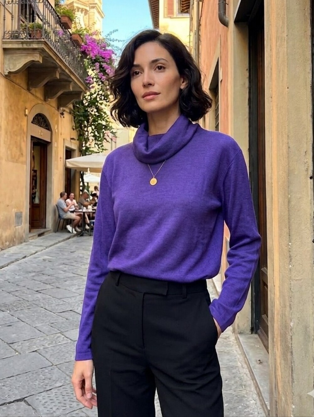 Eaton’s Women's Vintage 80s Purple Italian Knit Cowlneck Sweater Size Medium